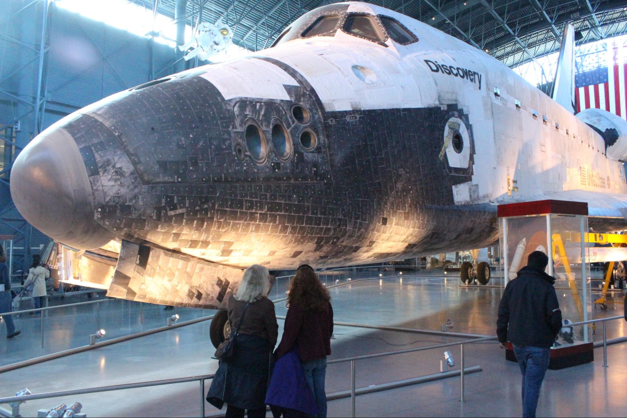 Flags on the space shuttle Discovery