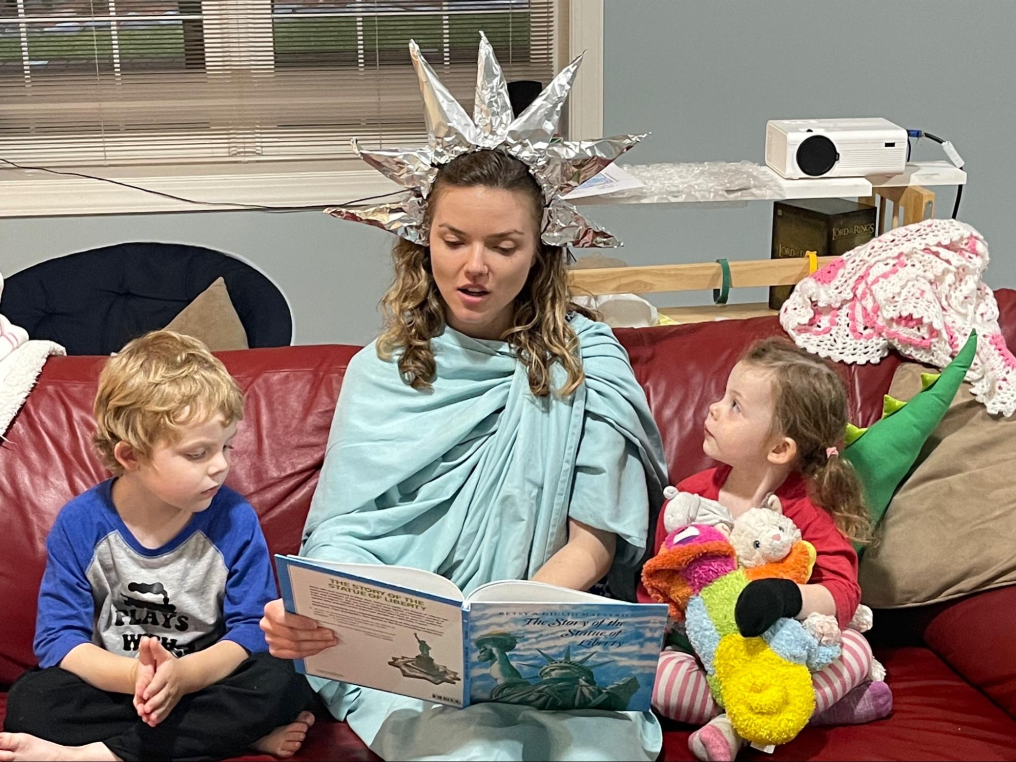 Statue of Liberty reading to children