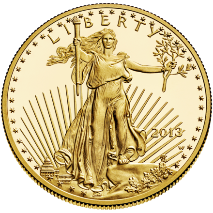 Heads side of Gold American Eagle coin