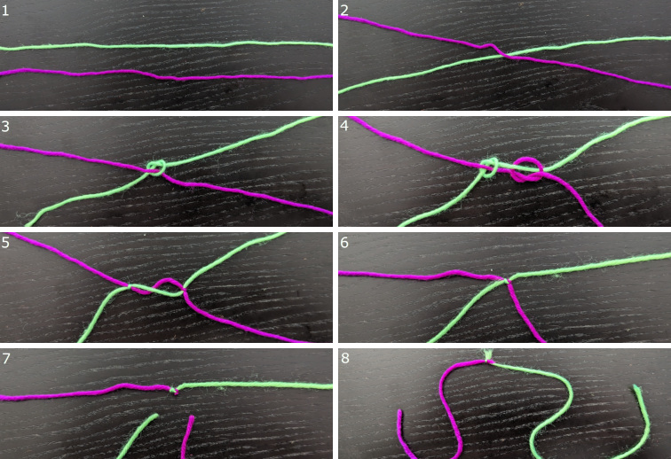 DNA crossover knot with strings